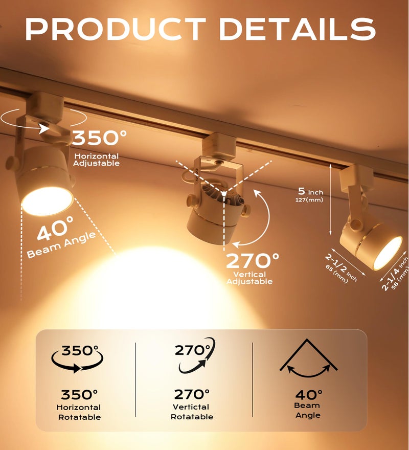CLOUDY BAY 8W 3000K Warm White Dimmable LED Track Light Head,CRI90+ True Color Rendering Adjustable Tilt Angle Track Lighting Fixture,40Â° Angle for Accent Retail,White Finish,Halo Type- Pack of 6 - Image 4